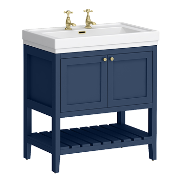 Trafalgar Freestanding Vanity Unit - 810mm Blue with Brushed Brass Handles