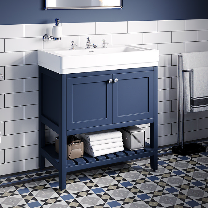 Trafalgar Freestanding Vanity Unit - 810mm Blue with Chrome Handles
