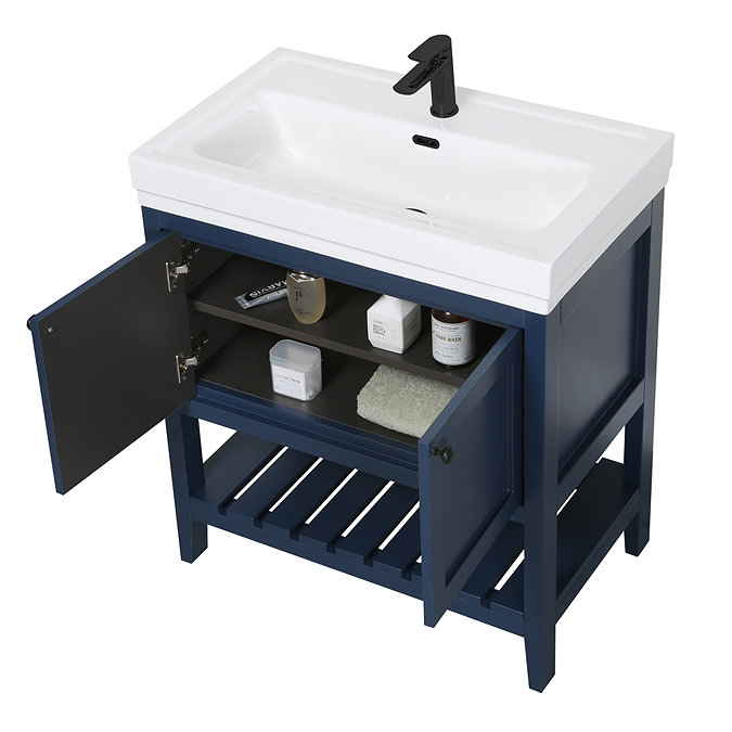 Trafalgar Freestanding Vanity Unit - 810mm Blue with Matt Black Handles