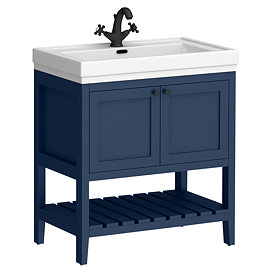 Trafalgar Freestanding Vanity Unit - 810mm Blue with Matt Black Handles
