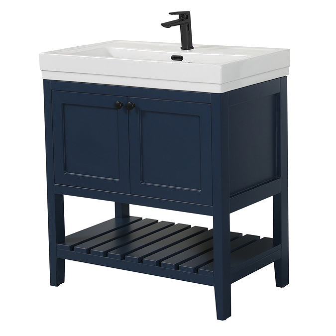 Trafalgar Freestanding Vanity Unit - 810mm Blue with Matt Black Handles