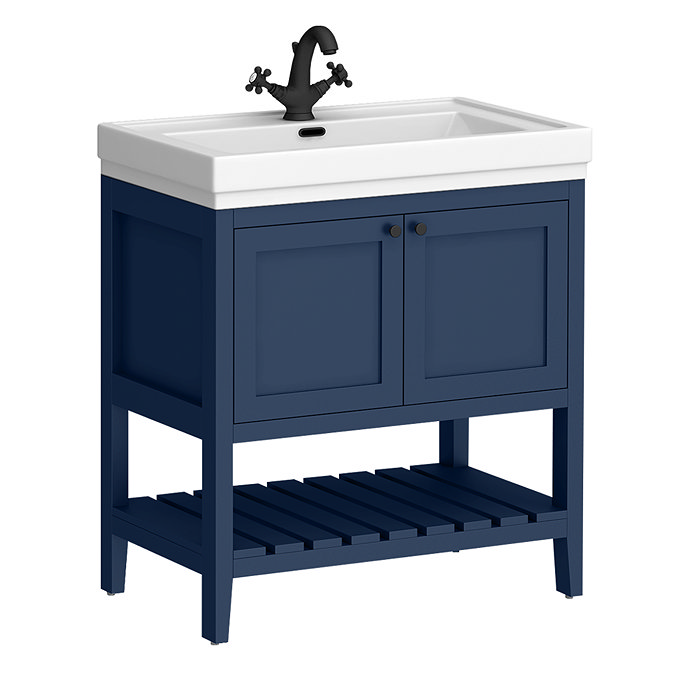 Trafalgar Freestanding Vanity Unit - 810mm Blue with Matt Black Handles