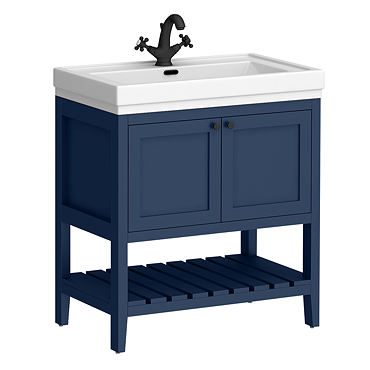 Trafalgar Freestanding Vanity Unit - 810mm Blue with Matt Black Handles