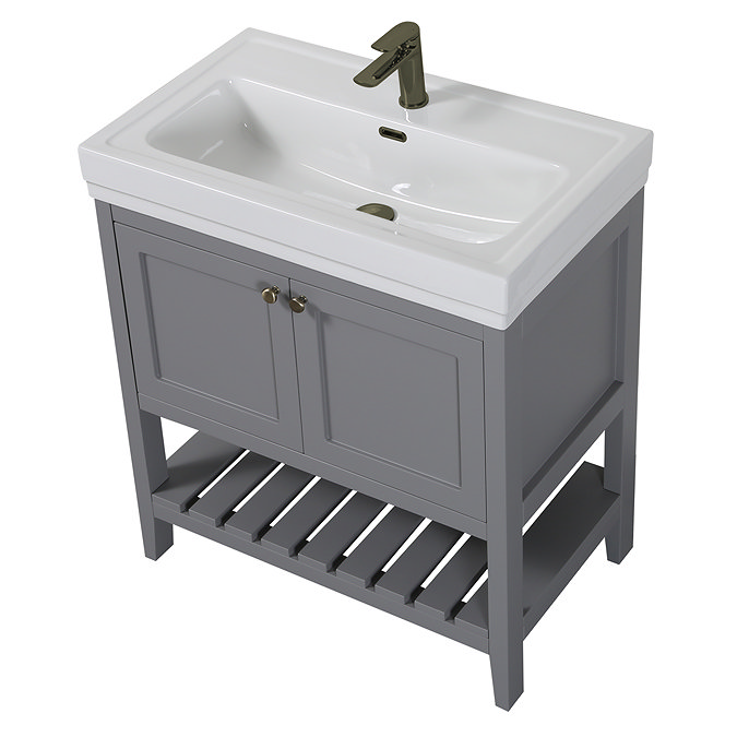 Trafalgar Freestanding Vanity Unit - 810mm Grey with Antique Brass Handles