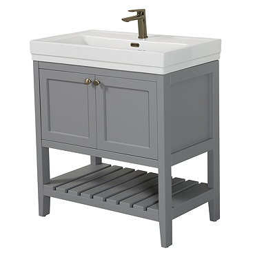 Trafalgar Freestanding Vanity Unit - 810mm Grey with Antique Brass Handles
