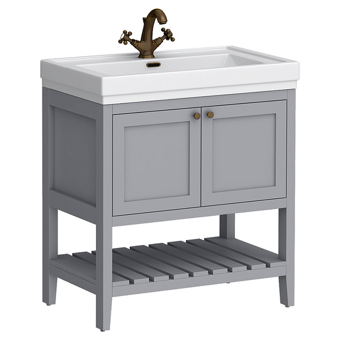 Trafalgar Freestanding Vanity Unit - 810mm Grey with Antique Brass Handles