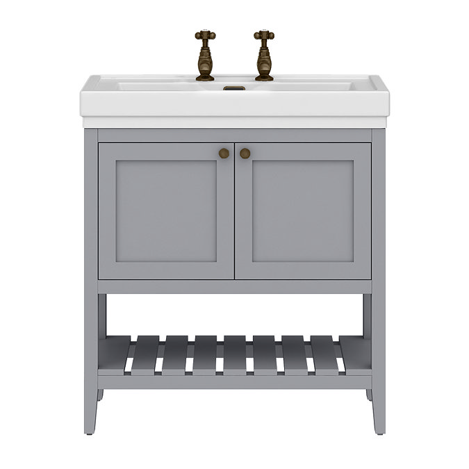 Trafalgar Freestanding Vanity Unit - 810mm Grey with Antique Brass Handles 2 Tap Hole