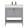 Trafalgar Freestanding Vanity Unit - 810mm Grey with Antique Brass Handles 2 Tap Hole