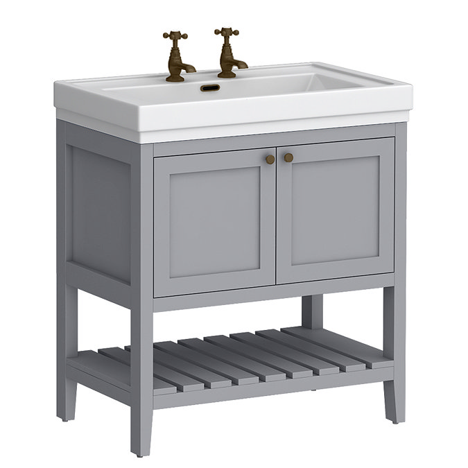 Trafalgar Freestanding Vanity Unit - 810mm Grey with Antique Brass Handles 2 Tap Hole