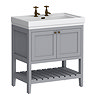 Trafalgar Freestanding Vanity Unit - 810mm Grey with Antique Brass Handles 2 Tap Hole