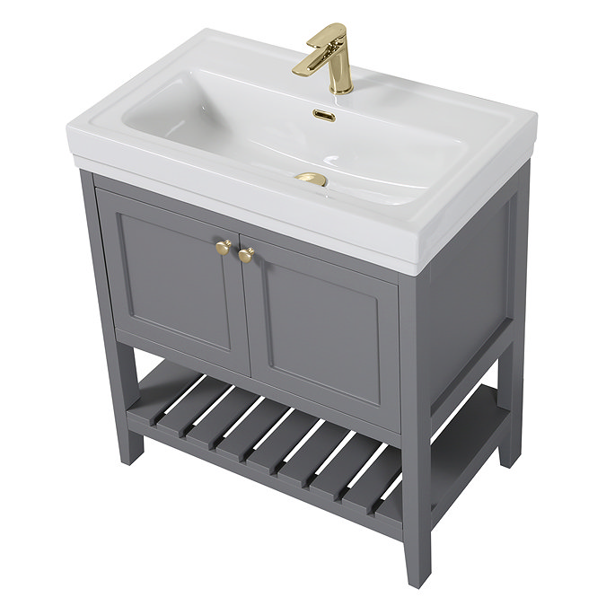 Trafalgar Freestanding Vanity Unit - 810mm Grey with Brushed Brass Handles