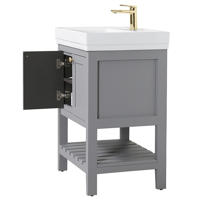 Trafalgar Freestanding Vanity Unit - 810mm Grey with Brushed Brass Handles - 1 Tap Hole