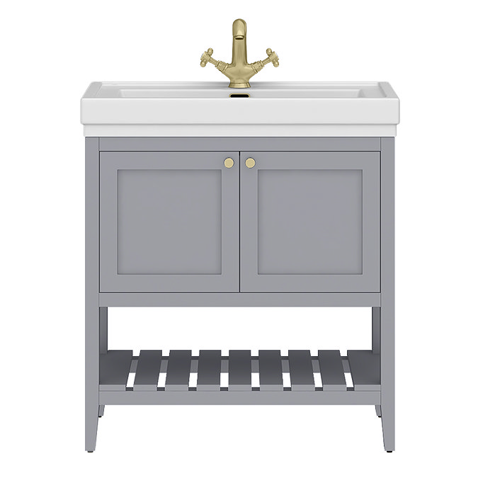 Trafalgar Freestanding Vanity Unit - 810mm Grey with Brushed Brass Handles