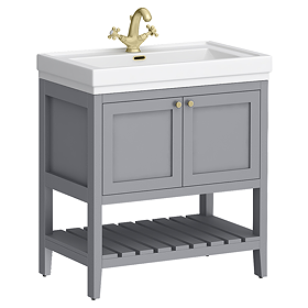 Trafalgar Freestanding Vanity Unit - 810mm Grey with Brushed Brass Handles