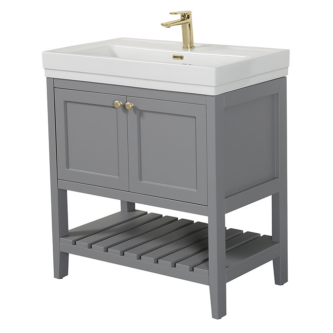 Trafalgar Freestanding Vanity Unit - 810mm Grey with Brushed Brass Handles