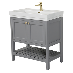 Trafalgar Freestanding Vanity Unit - 810mm Grey with Brushed Brass Handles