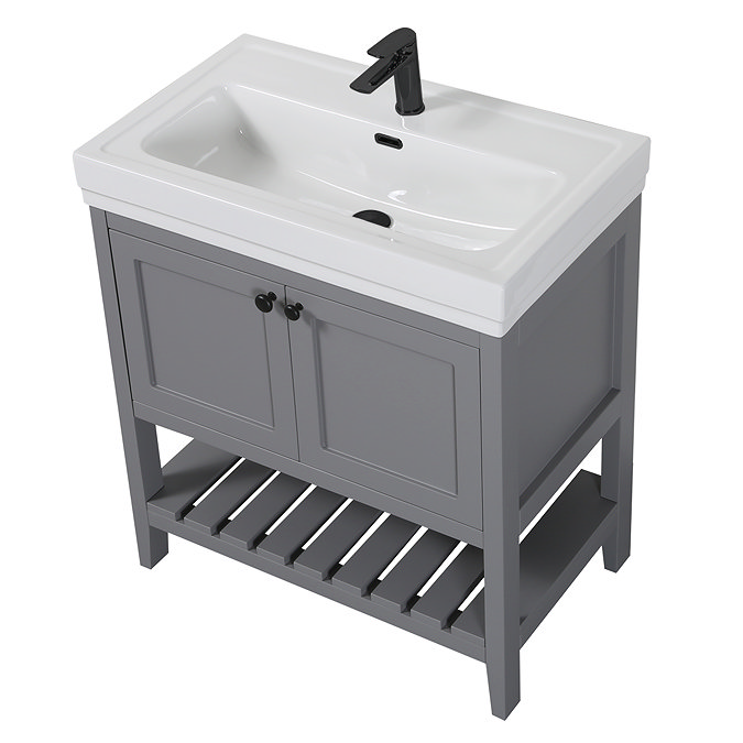 Trafalgar Freestanding Vanity Unit - 810mm Grey with Matt Black Handles