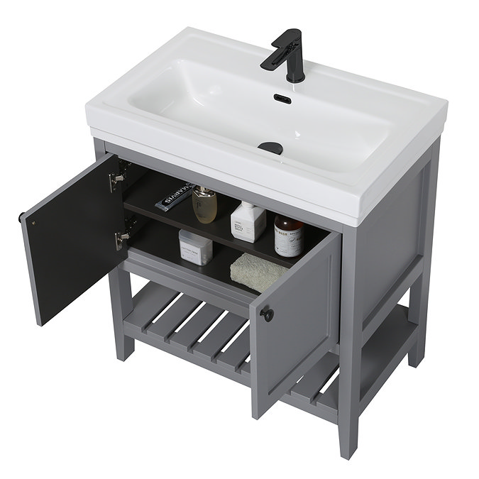 Trafalgar Freestanding Vanity Unit - 810mm Grey with Matt Black Handles