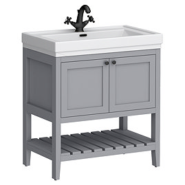 Trafalgar Freestanding Vanity Unit - 810mm Grey with Matt Black Handles