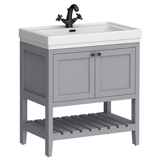 Trafalgar Freestanding Vanity Unit - 810mm Grey with Matt Black Handles