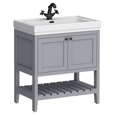 Trafalgar Freestanding Vanity Unit - 810mm Grey with Matt Black Handles