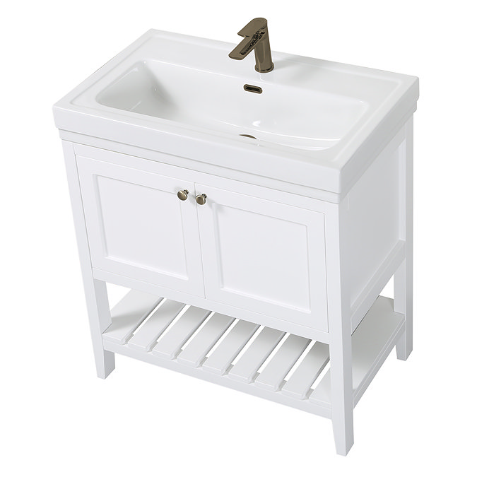 Trafalgar Freestanding Vanity Unit - 810mm White with Antique Brass Handles