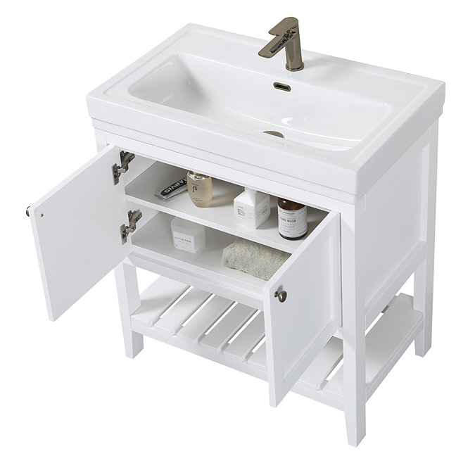 Trafalgar Freestanding Vanity Unit - 810mm White with Antique Brass Handles