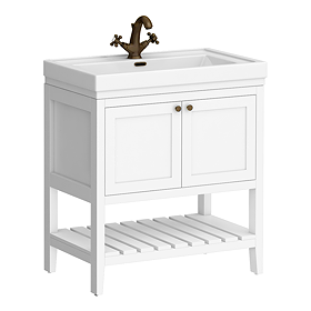 Trafalgar Freestanding Vanity Unit - 810mm White with Antique Brass Handles