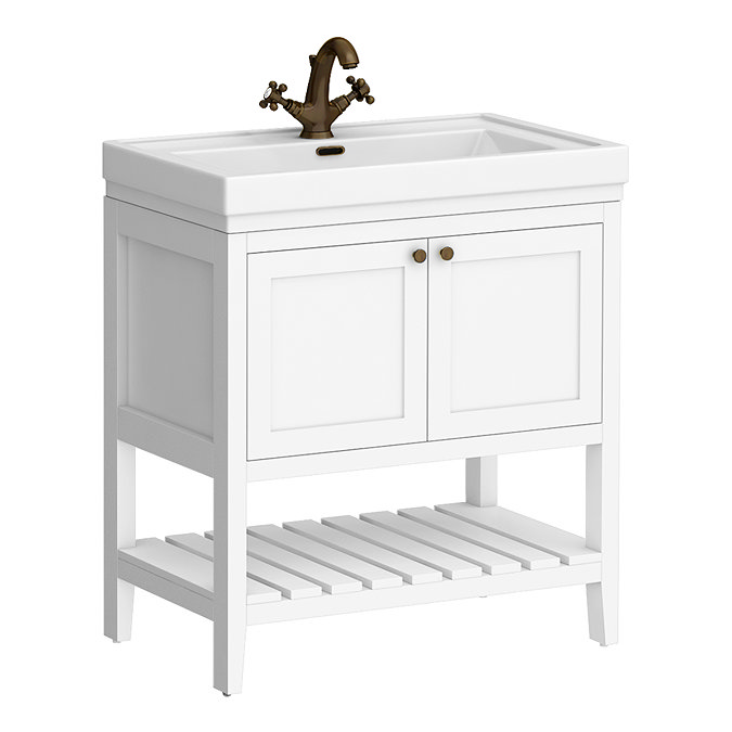 Trafalgar Freestanding Vanity Unit - 810mm White with Antique Brass Handles
