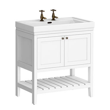 Trafalgar Freestanding Vanity Unit - 810mm White with Antique Brass Handles