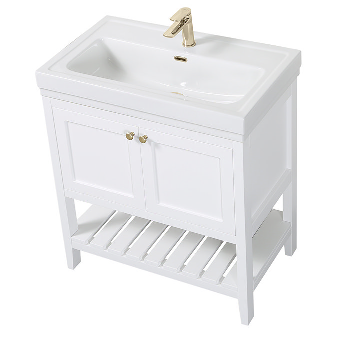 Trafalgar Freestanding Vanity Unit - 810mm White with Brushed Brass Handles
