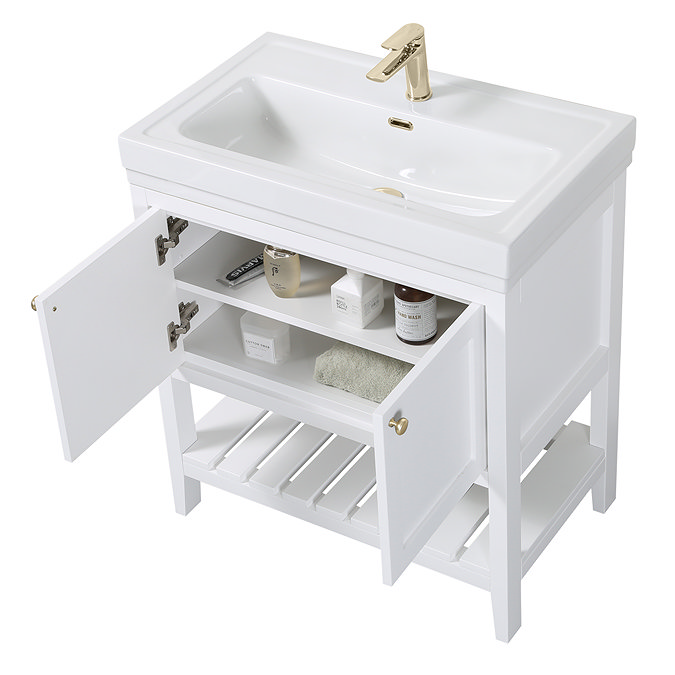 Trafalgar Freestanding Vanity Unit - 810mm White with Brushed Brass Handles