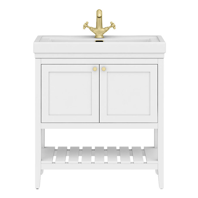 Trafalgar Freestanding Vanity Unit - 810mm White with Brushed Brass Handles