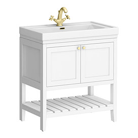 Trafalgar Freestanding Vanity Unit - 810mm White with Brushed Brass Handles