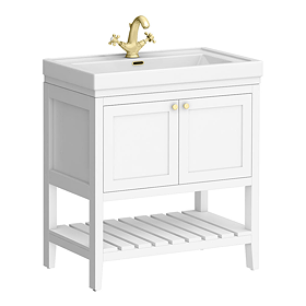 Trafalgar Freestanding Vanity Unit - 810mm White with Brushed Brass Handles