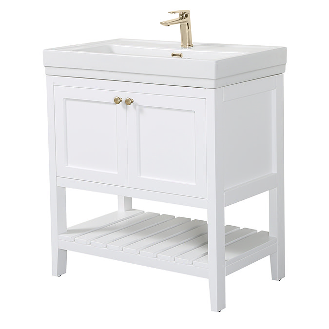 Trafalgar Freestanding Vanity Unit - 810mm White with Brushed Brass Handles