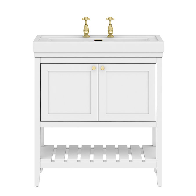 Trafalgar Freestanding Vanity Unit - 810mm White with Brushed Brass Handles