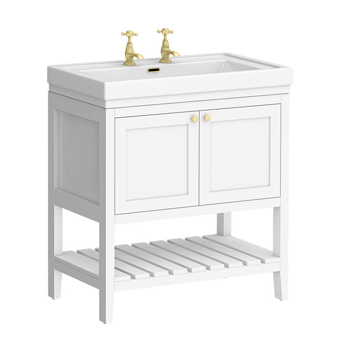 Trafalgar Freestanding Vanity Unit - 810mm White with Brushed Brass Handles