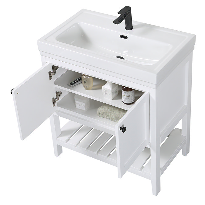 Trafalgar Freestanding Vanity Unit - 810mm White with Matt Black Handles