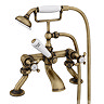 Trafalgar French Crosshead Deck Mounted Bath Shower Mixer & Shower Kit with Cranked Legs Antique Brass