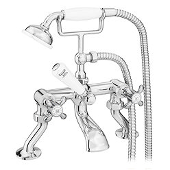 Trafalgar French Crosshead Deck Mounted Bath Shower Mixer & Shower Kit with Cranked Legs Chrome
