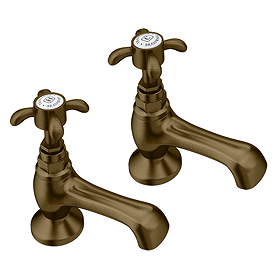 Trafalgar French Crosshead Pillar Bath Taps (Pair) Antique Brass