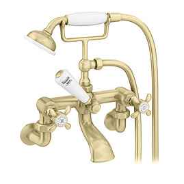 Trafalgar French Crosshead Wall Mounted Bath Shower Mixer & Shower Kit Brushed Brass