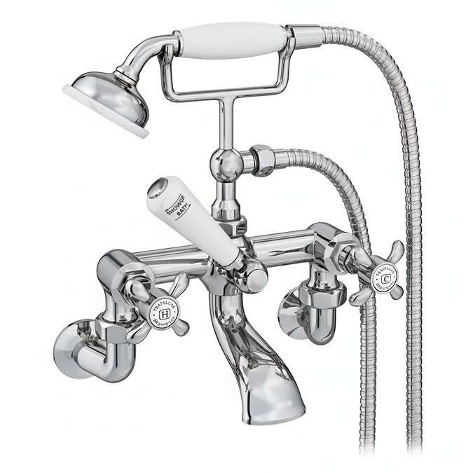 Trafalgar French Crosshead Wall Mounted Bath Shower Mixer & Shower Kit Chrome