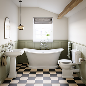 Trafalgar Full Bathroom Suite (WC with 640 Basin, Pedestal & 1685 Slipper Bath)
