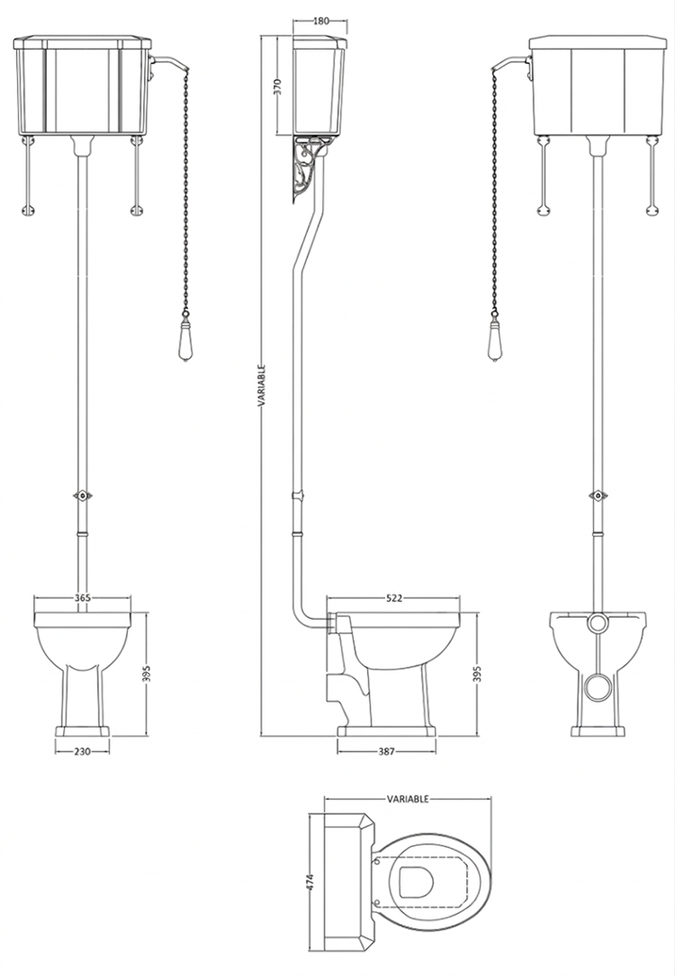 Trafalgar High Level Toilet (Antique Brass) Excludes Seat