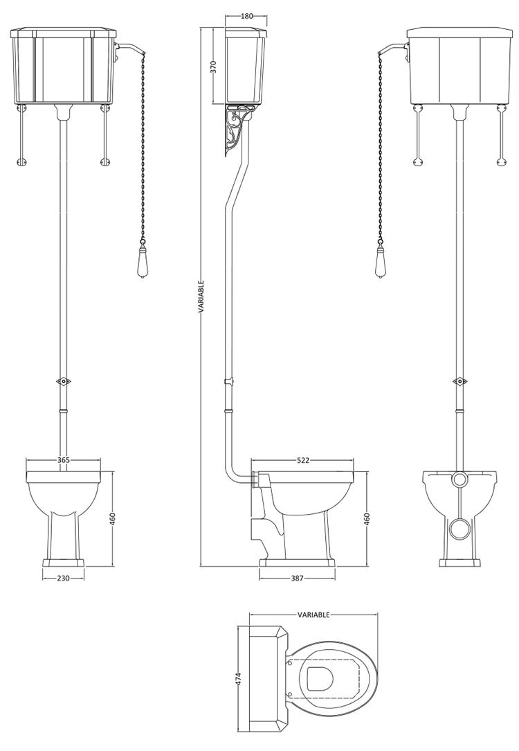 Trafalgar Traditional High-Level Pan, Cistern & Flush Pipe Kit - Excludes Seat - Chrome