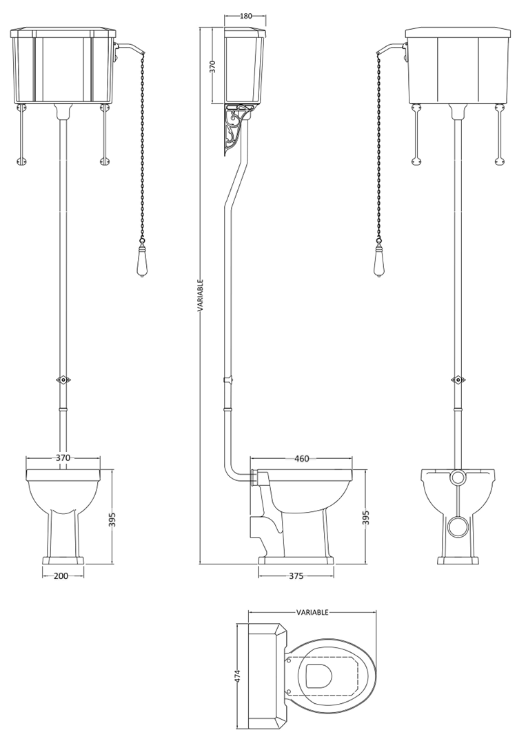 Trafalgar High Level Toilet (Matt Black) Excludes Seat