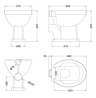 Trafalgar High Level Toilet with Soft Close Seat – Traditional Ceramic WC
