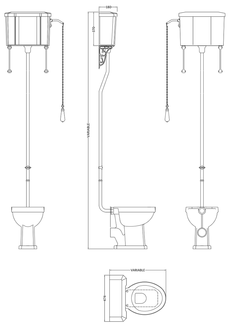 Trafalgar High Level Toilet with Soft Close Seat – Traditional Ceramic WC